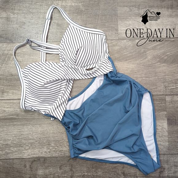 Eomenie Cross Front Cut Out One Piece Swimsuit Size M - Picture 3 of 7